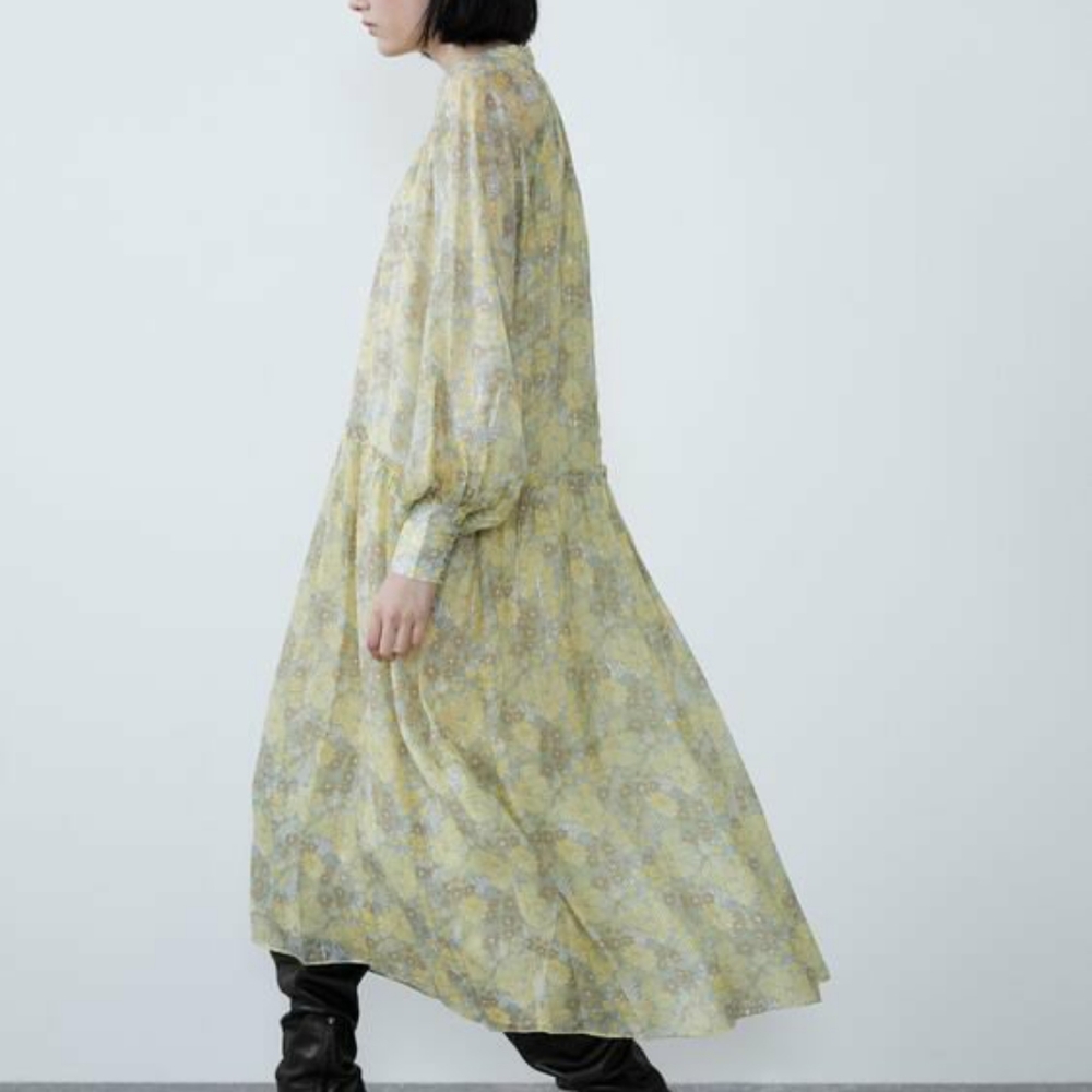 Zara light Yellow Metallic Thread Midi Dress
